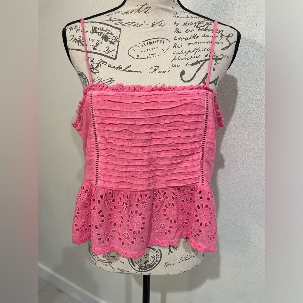 American Eagle Outfitters Pink Ruched Ruffled Camisole 100% Cotton